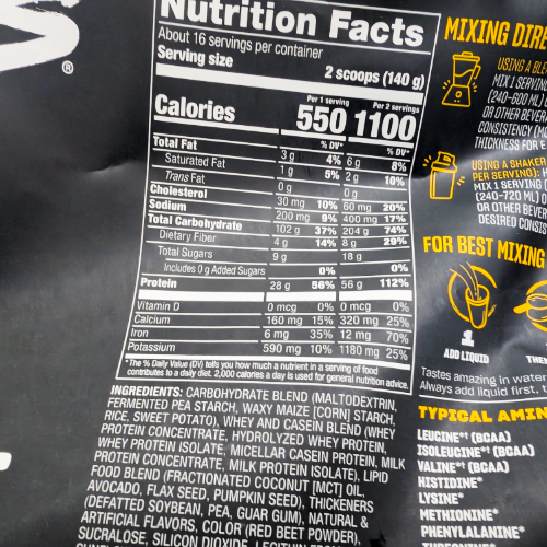 Mutant Mass Real Food Ingredients