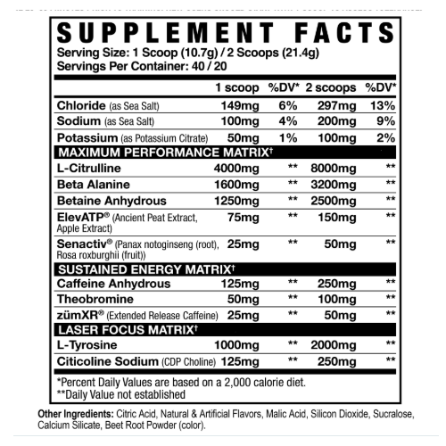 Intake Pre-Workout Axe & Sledge Ingredients