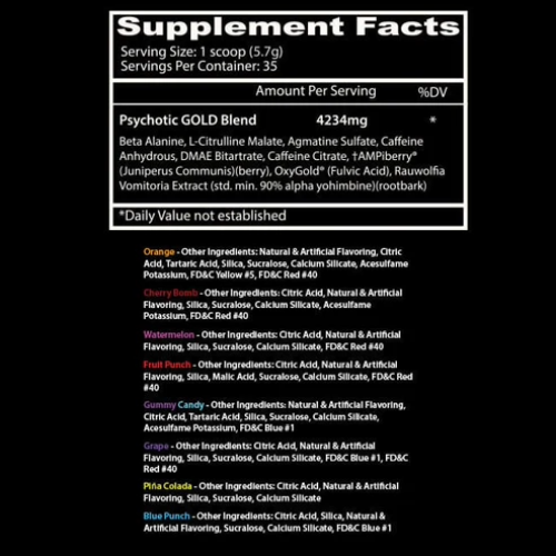 Psychotic Gold Pre Workout Ingredients