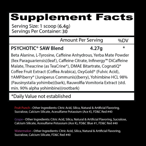 Psychotic Saw Pre Workout Fat Burning Ingredients