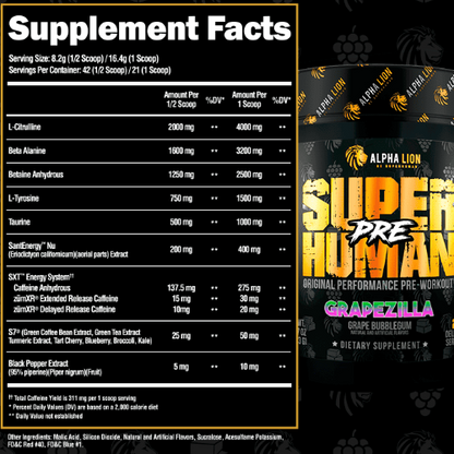 Superhuman Pre Alpha Lion Workout Supplement with Natural Caffeine and Citrulline